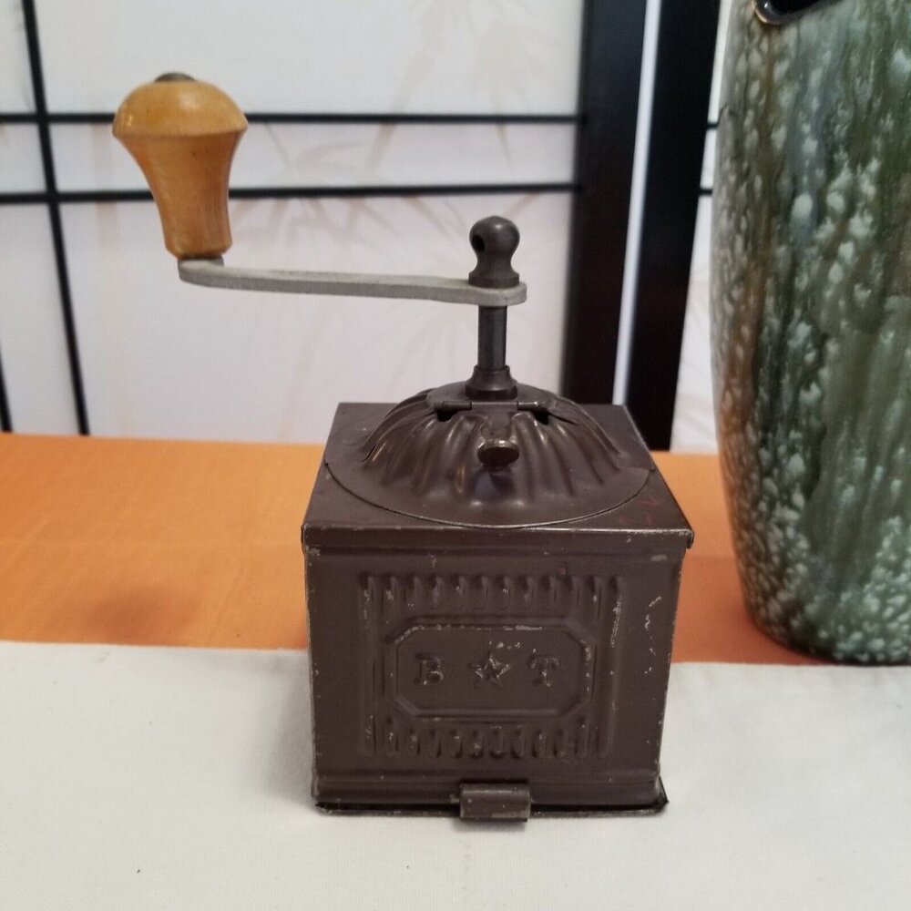 Antique/Vintage Marca B T Tin Coffee Mill - Coffee, Nut, Pepper Grinder - Works